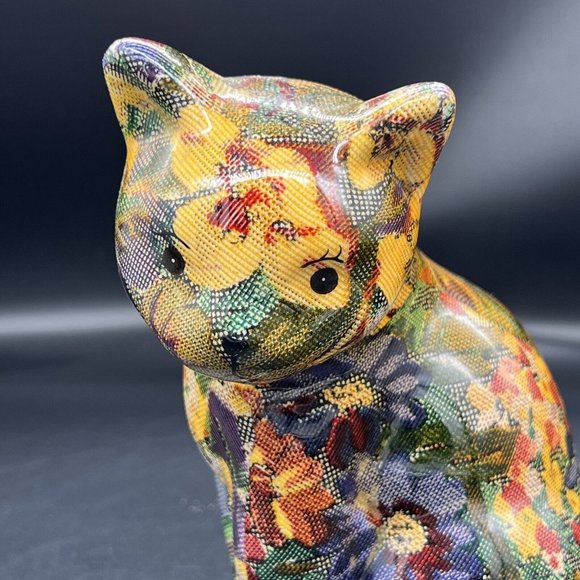 Vintage Decoupage Cat Kitten Patchwork Victorian Style 6.5” Tall Figurine - Picture 14 of 14
